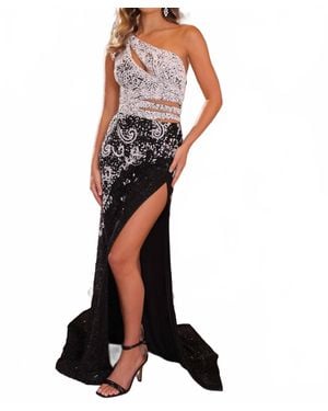 Ava Presley Beaded One Shoulder Long Dress - Black