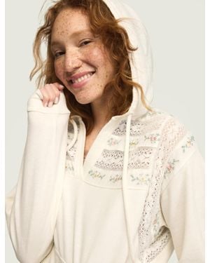 Lucky Brand Embroidered Trim Mix Hoodie - Natural