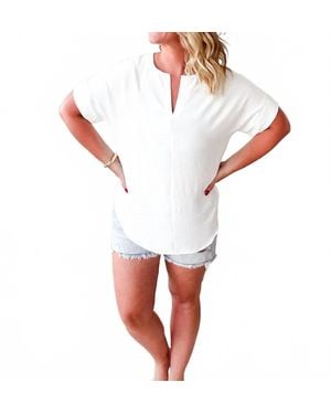 Zenana Bernie Airflow Split Neck Top - White