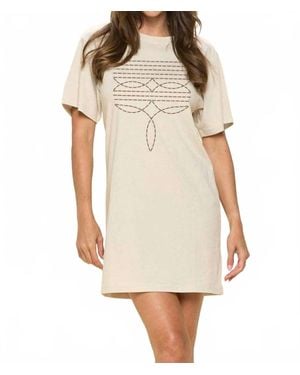 Zutter Cowboy Boots Toe Stitch Western Graphic Tunic Top - Natural