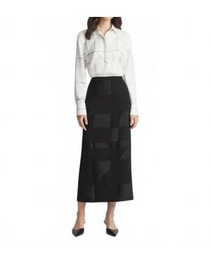 Lafayette 148 New York Floorplan Print Silk Twill Button Blouse - Black