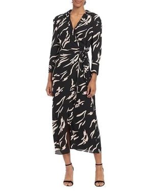 Donna Morgan Long Sleeve Abstract Wrap Dress - Black