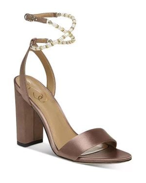 Sam Edelman Yanelli Sandal 6 Leather Ankle Strap Block Heel Khd1863 - Metallic