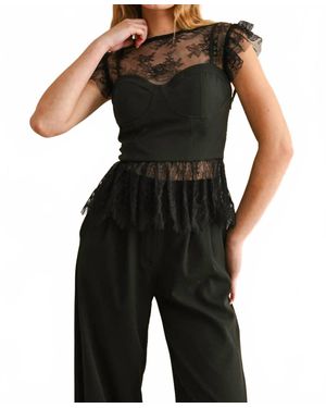 Miou Muse Lace Fabric Peplum Blouse - Black