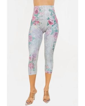 M.Rena Antique Baroque Floral Print Crop Leggings - Blue
