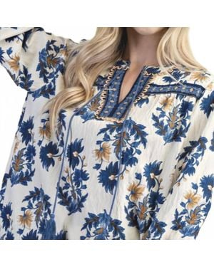 Gigio Floral Tassle Tie Neck Top - Blue