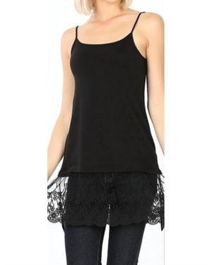 Zenana Long Line Cami Lace Bottom Detail - Black