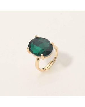 Fashnzfab Bold Oval Stone Cluster Accent Adjustable Ring - Green