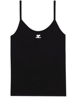 Courreges Fitted Ribbed Tank Top With Subtle Logo - Black