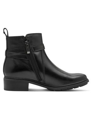 TMRS Tamaris Leather Buckled Zip Biker Ankle Boots - Black
