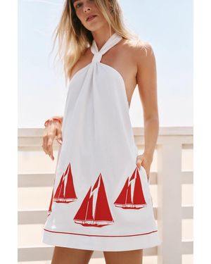 Celandine Sailboat Embroidered Dress - White