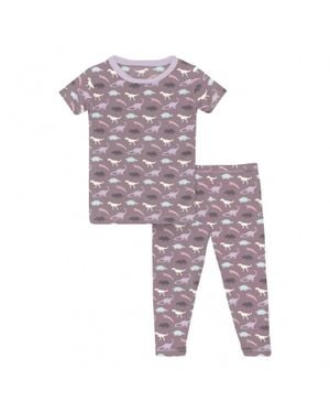 KICKEE Girl's Short Sleeve Pajama Set - Purple