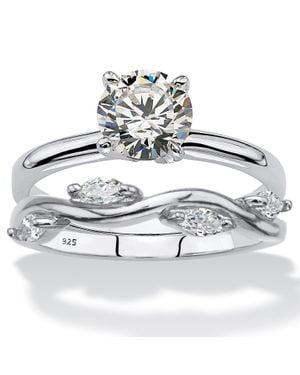 Palmbeach Jewelry 1.48 Cttw. Cubic Zirconia Sterling 2-Pc. Solitaire Vine Bridal Ring Set - Metallic