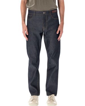 Lanvin Straight-Leg Denim Pants With Embossed Leather Jacron - Black