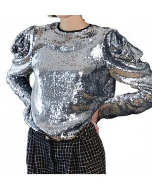 Stella Nova Long Sleeve Sequins Top - Gray