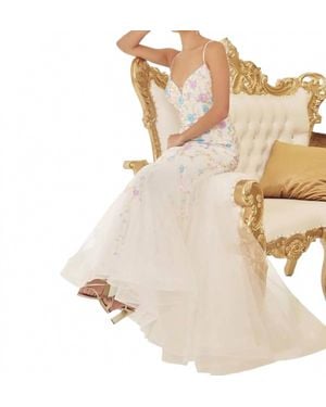 Nox Anabel V-Neck Floral Beaded Prom Gown - Natural