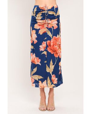 TRUEDAMES Deep Sea Bloom Power Mesh Midi Skirt - Blue