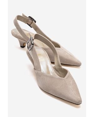 Forever & Always Shoes Dioris Leather Slingback Kitten Heel Pump - Black