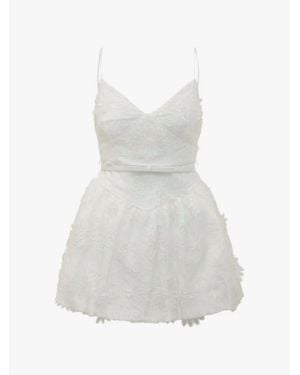 Self-Portrait Floral Applique Mini Dress - White