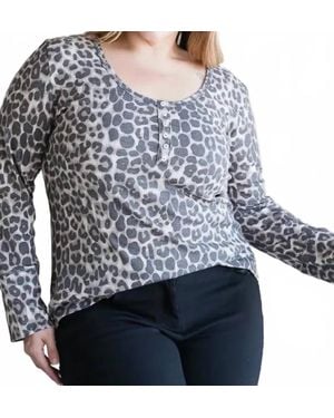 7Th Ray Long Sleeve Leopard Henley Tee - Gray