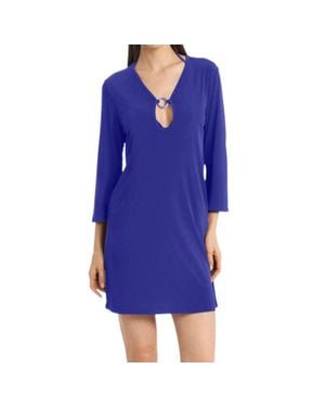 Jordan Taylor 3/4 Sleeve Keyhole Dress - Blue
