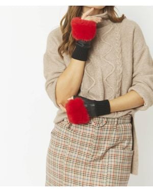 Jayley Faux Fur Fingerless Gloves - Red