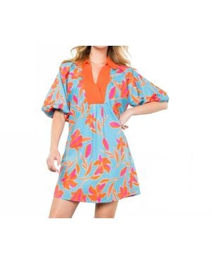 Thml Puff Sleeve Flower Print Dress - Orange