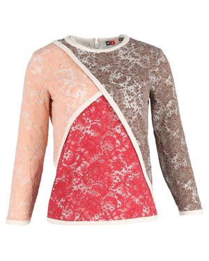 MSGM Lace Patchwork Long Sleeve T-Shirt - Red