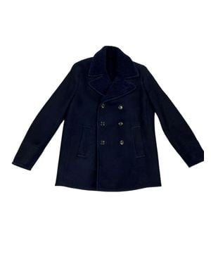Bally 6305469 Marine Sheep Shearling Winter Coat Size 48 - Blue