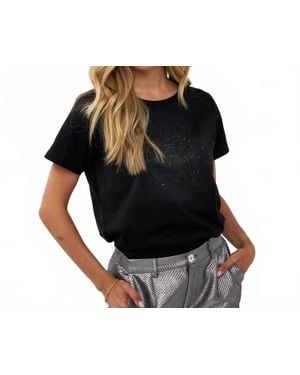 EsQualo Tola Flower Rhinestones T-Shirt - Black