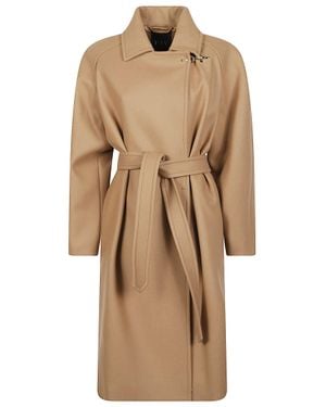 Fay Belted Wide-Collar Self-Tie Wool-Blend Coat - Natural