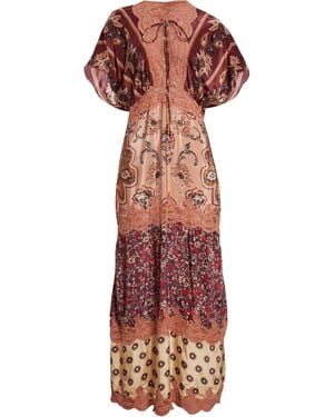 FARM Rio Laces Short Sleeve Maxi Dress, Glam Tapestry Burgundy - Red