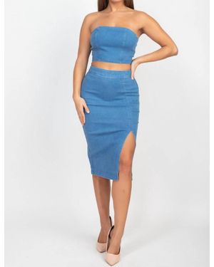 Denim Blvd Renee Crop Top And Skirt Set - Blue