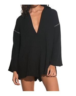 Elan Long Sleeve Vneck Romper - Black