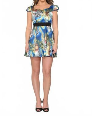 Orchid Bloom Peacock Mini Swing Dress - Blue