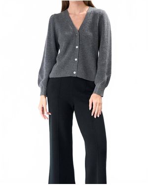 Cashmere Clouds V-Neck Lining Cashmere Cardigan - Black