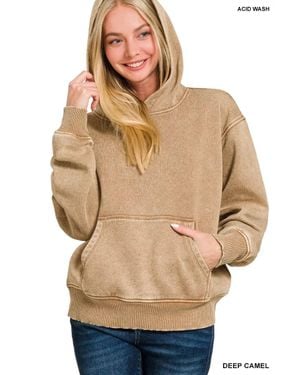 TRUEDAMES Fleece Acid Wash Kangaroo Pocket Hoodie - Natural