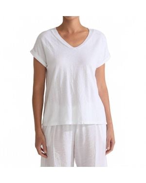 cut-loose Linen V-Neck Cap Tee Top - White