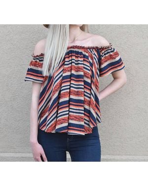 Fascination Off The Shoulder Stripe Woven Top - Blue