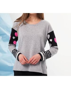 French Kyss Heart Detail Scoop Neck Top - Gray