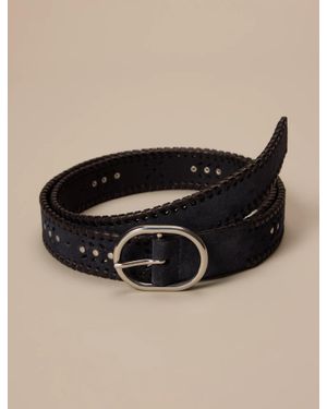 Lucky Brand Suede Laced And Studded Leather Belt - Black