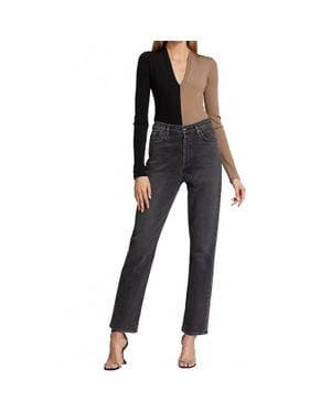 Goldsign Rib Deep V-Neck Bodysuit - Black