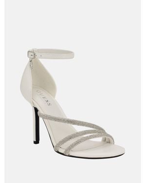 Guess Blazes Rhinestone Strappy Heels - White