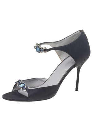 Sergio Rossi Satin Embellished Open Toe Pumps - Gray