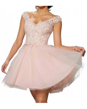 Mori Lee Off The Shoulder Cap Sleeves Dress - Pink