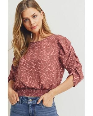 TRUEDAMES Smocked Band Top With Shirring Puff Sleeve - Red