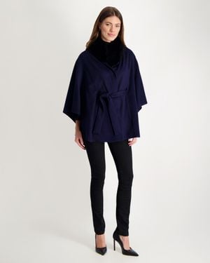 Gorski Wool Belted Cape With Fox Collar - Blue