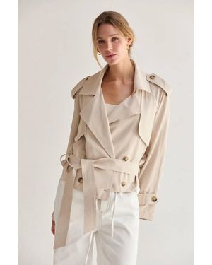 Crescent Long Sleeve Trench Coat - Natural