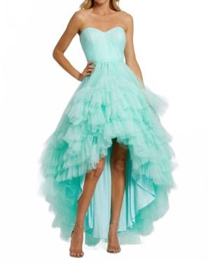 Mac Duggal Strapless Tiered Tulle High Low Gown - Blue