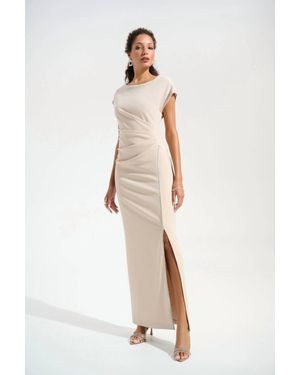 Joseph Ribkoff Crystal Embellished Cap Sleeve Dress - Natural